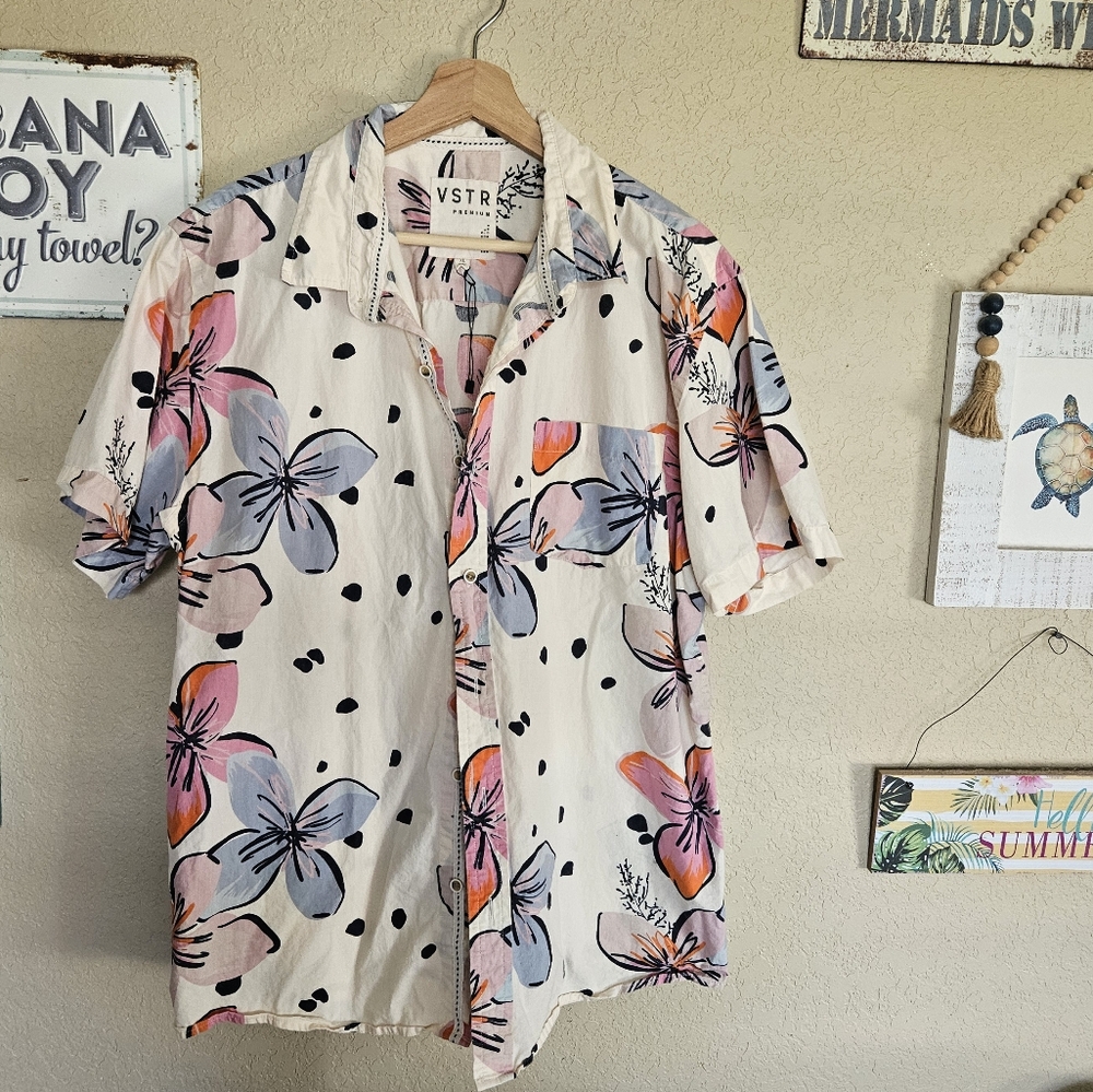 VSTR Tropical Floral Men's Shirt XL Multicolor Cotton Hawaiin Tiki